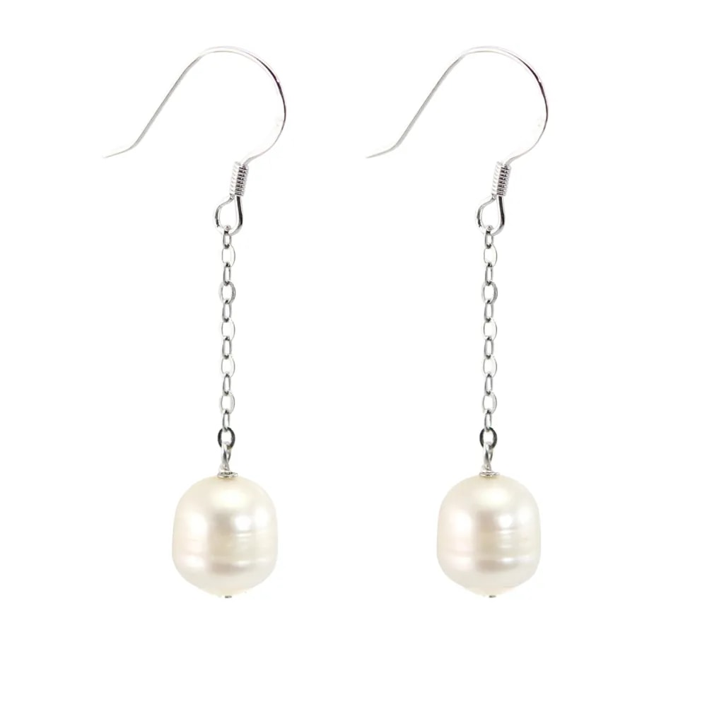 Boucles d'oreilles : perles de culture d'eau douce & chaîne argent 925 x 2pcs