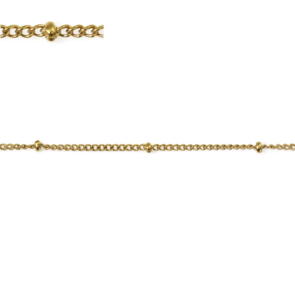 Chaîne gourmette perlée 1.4x2mm - Acier Inox 304 doré x 1m