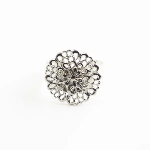 Filigreed ring base silver  tone 19.5mm x 1pc