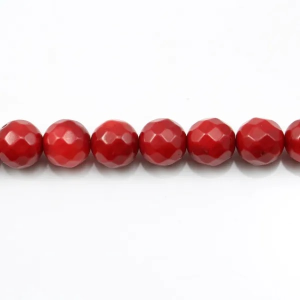 Red colored round faceted sea bamboo 8mm x 40cm 