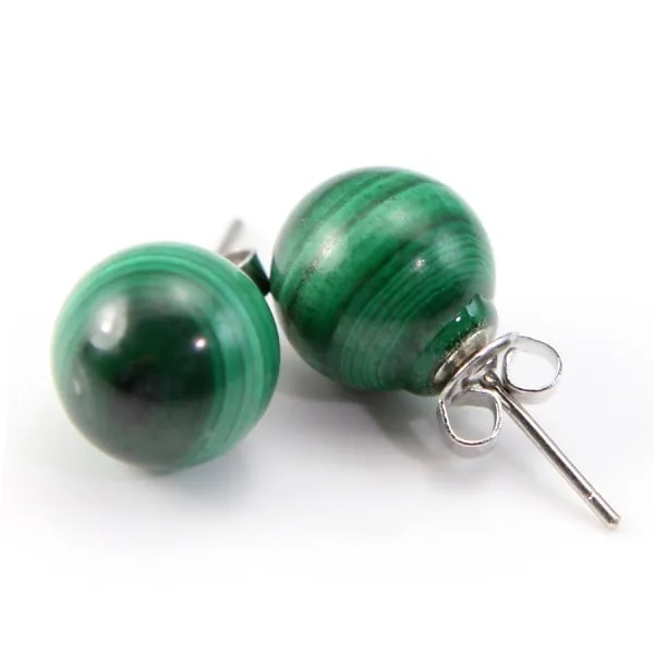 Boucles d'oreilles : malachite & argent 925 10mm x 2pcs 