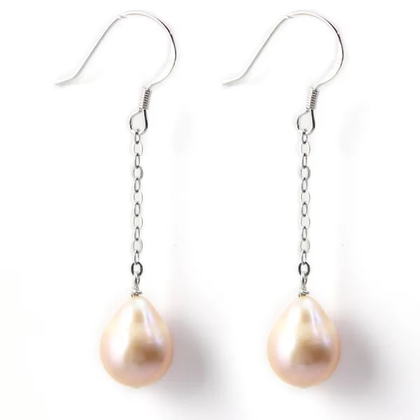 Bo argent 925 1 boule perle d'eau douce rose