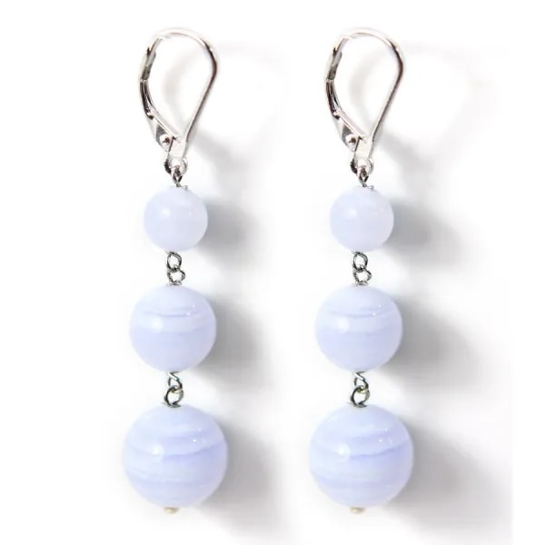 Boucle d'oreille argent 925  Dormeuse  calcedoine  3 boucle x 2pcs