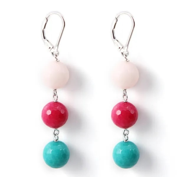 Boucle d'oreille argent 925  jade teinte  x 2pcs