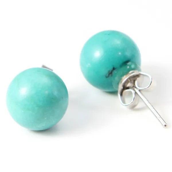 Boucles d'oreilles :  turqoise & argent 925 10mm x 2pcs