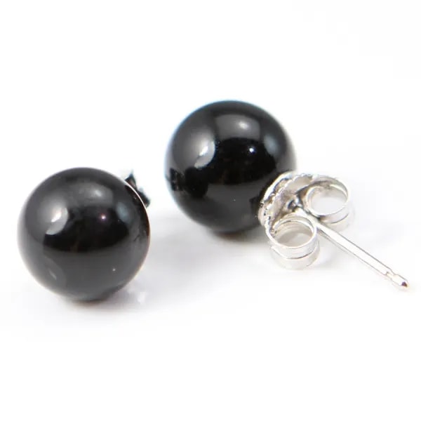 Boucle d'oreille argent 925 agate noir 8mm  x 2pcs 