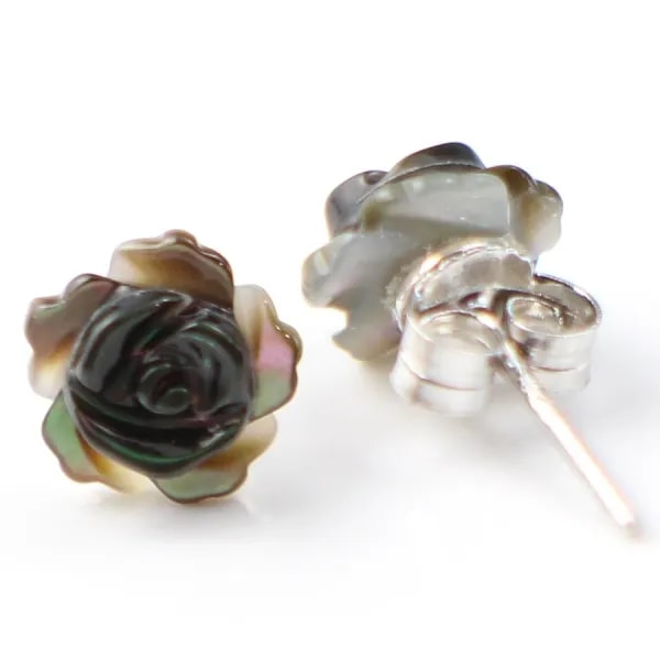 Earring  silver 925 gray shell 8mm x 2pcs