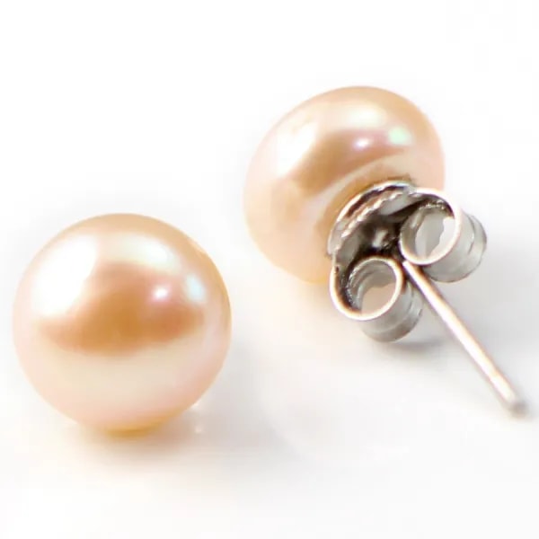 Boucle d'oreille argent 925 perle d'eau douce 8mm x 2pcs