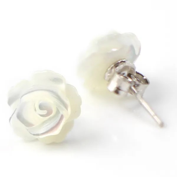 Boucle d'oreille argent 925 nacre en fleur 10mm x 2pcs