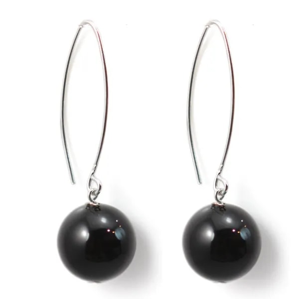 Boucle d'oreille argent 925 agate noir 12mm x 2pcs 