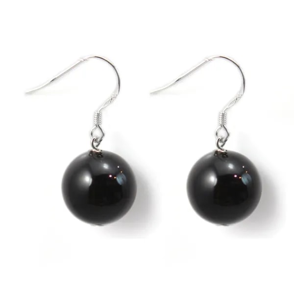 Boucle d'oreille argent 925 agate noir 12mm x 2pcs