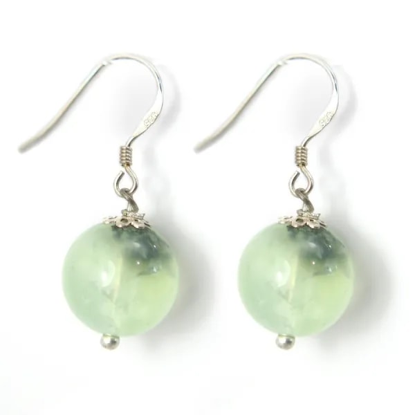 Earring silver 925  PREHNITE 12mm x 2pcs 