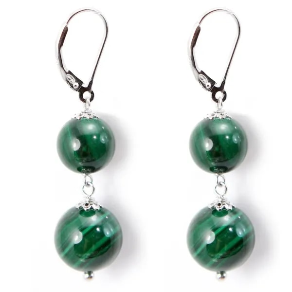Boucles d'oreilles argent 925 2 Boule Malachite x 2pcs