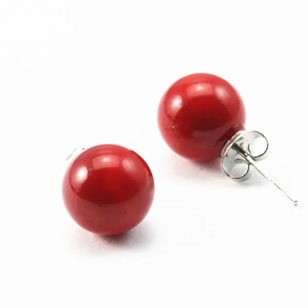 Boucles d'oreilles bamboo de mer teinte rouge10mm x 2pcs