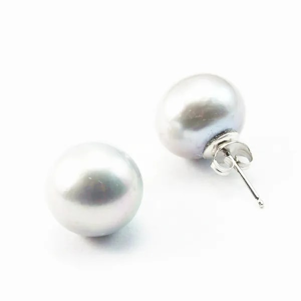 Boucle d'oreille argent 925 perle d'eau douce grise 14mm x 2 st