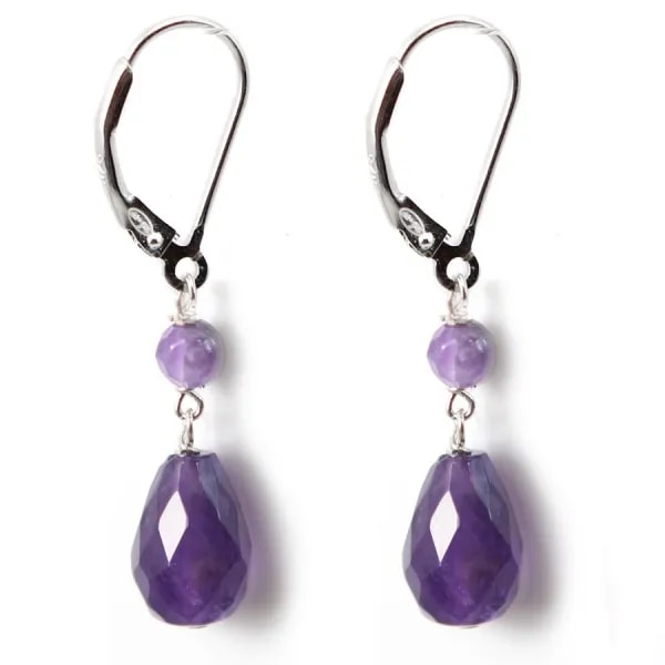 Boucles d'oreilles : améthyste & dormeuse argent 925  x 2pcs 