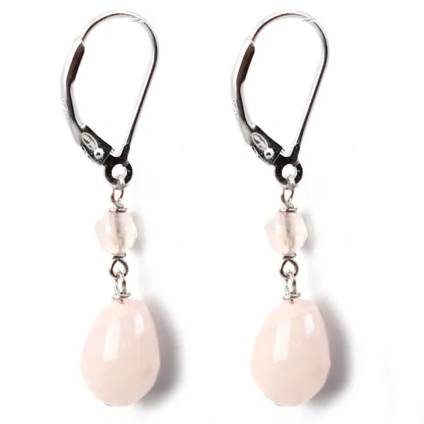 Earrings : rose quartz & dormeuse silver 925 x 2pcs  