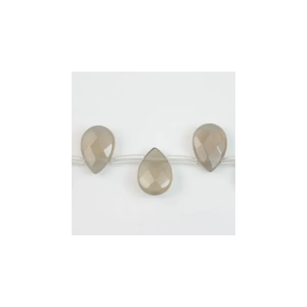 Agate grise goutte plate facette 10x14mm x 1pc