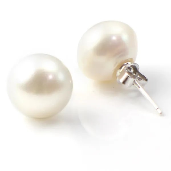 Boucle d'oreille argent 925  perle d'eau douce  11-12mm x 2pcs