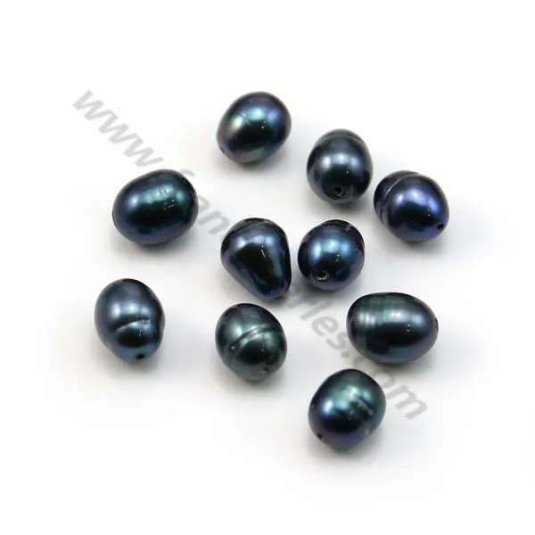 Perle de culture d'eau douce, bleu foncé, irrégulière,  9-10mm x 10pcs
