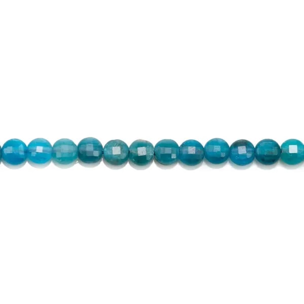 Apatite in blue color, in shape of a faceted roundel, 3 * 4mm x 39cm