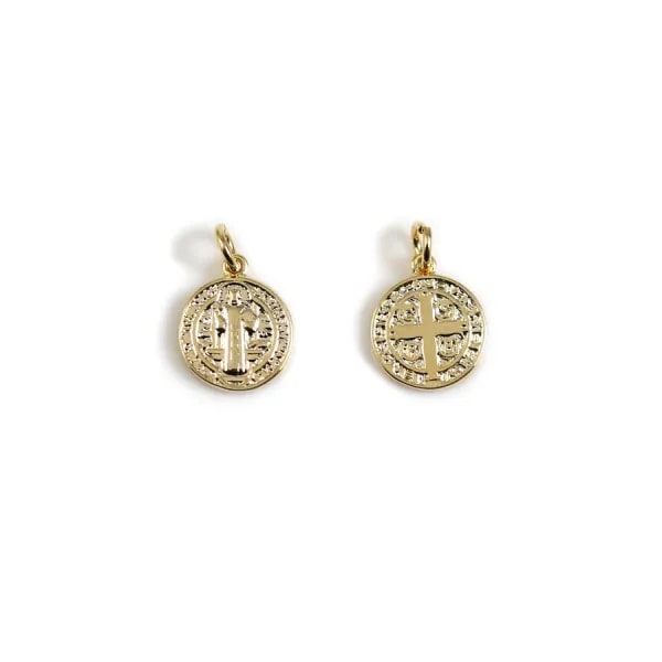Pendentif médaille avec un ange, plaqué par "flash" or sur laiton 15.5mm x 2pcs