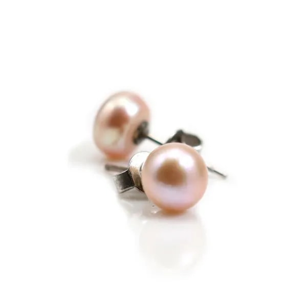 Boucle d'oreuille argent 925 perle d'eau douce mauve 8-9mm x 2pcs