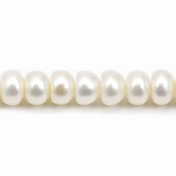 Perles de culture d'eau douce, blanche, bouton, 9mm x 38cm