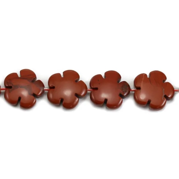 Jaspe rouge en forme de fleur sur fil 20mm x 40cm