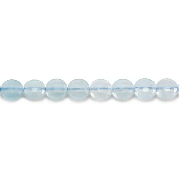 Aigue marine de couleur bleu, de forme ronde plate facetté 6mm x 39cm