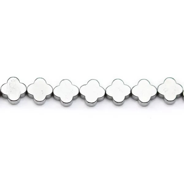 Hématite argenté trèfle 8mm x 40cm