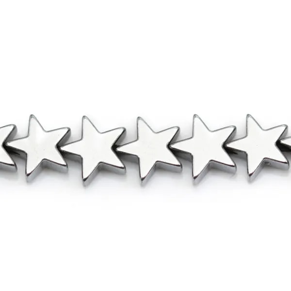 Hematite in silver colored, in shape of a star, 8mm x 40 cm