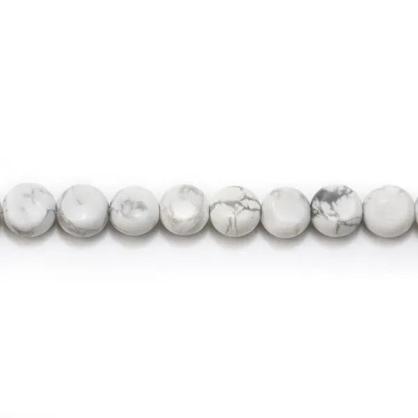 Howlite blanche, de forme ronde et plate, 6mm x 40cm