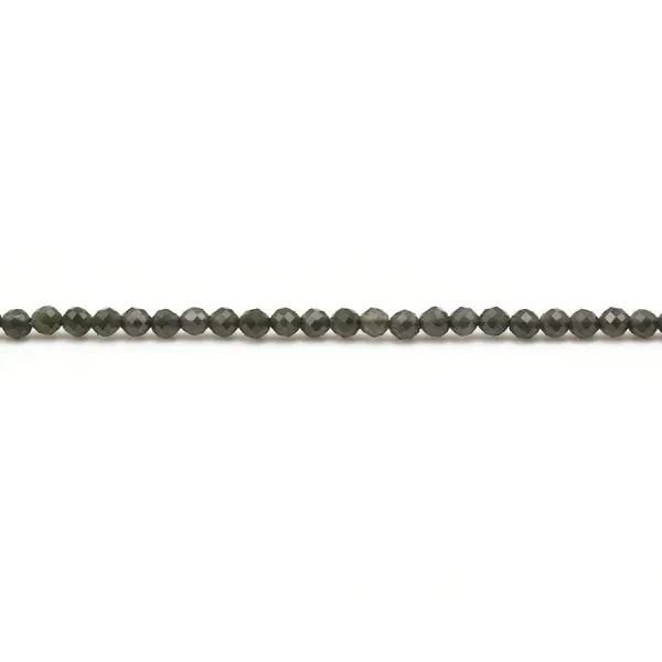 Obsidienne noir, de forme ronde facetté, de taille 2mm x 38cm