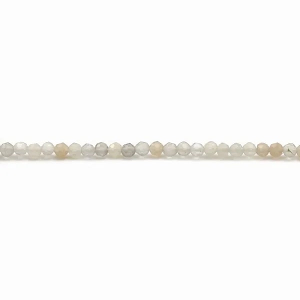 Pierre de lune en forme de ronde facette, de taille 2mm x 40cm