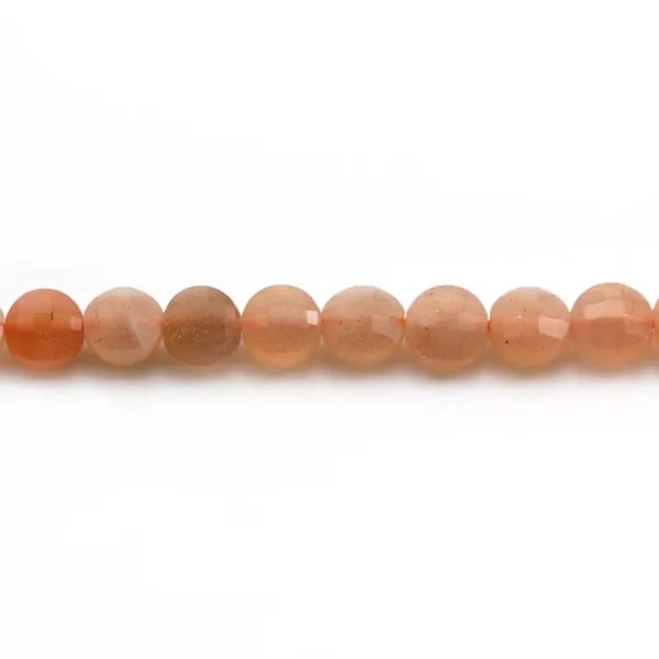 Pierre de soleil orange, de forme ronde plate facetté, 6.5mm x 39cm