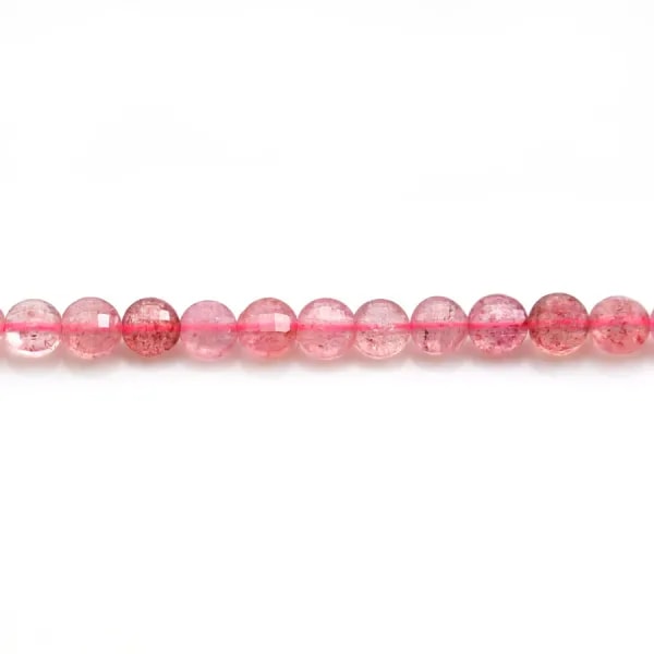 Quartz "fraise", de forme rond plat facetté,  4mm x 39cm