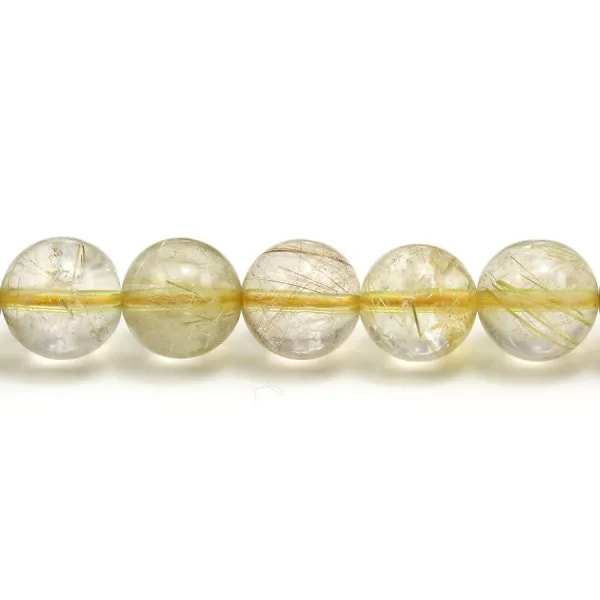 Rutile quartz, of round shape and in size of 10 - 11mm x 40cm