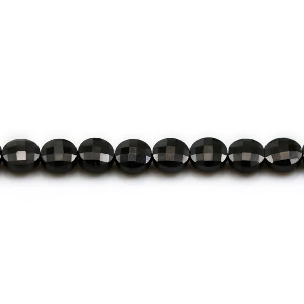 Spinelle noir, de forme ronde plate facetté 6mm x 39cm