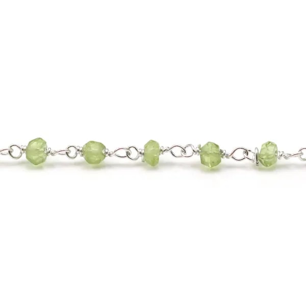 Chaîne argent avec préhnite en 2x3mm x 20cm