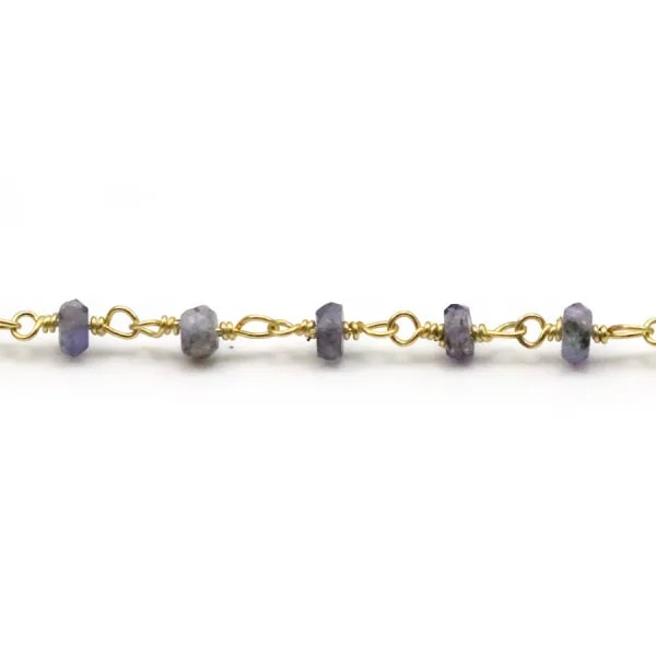 Gold Plated Silver Chain with Iolite of  3-4mm x 20cm 