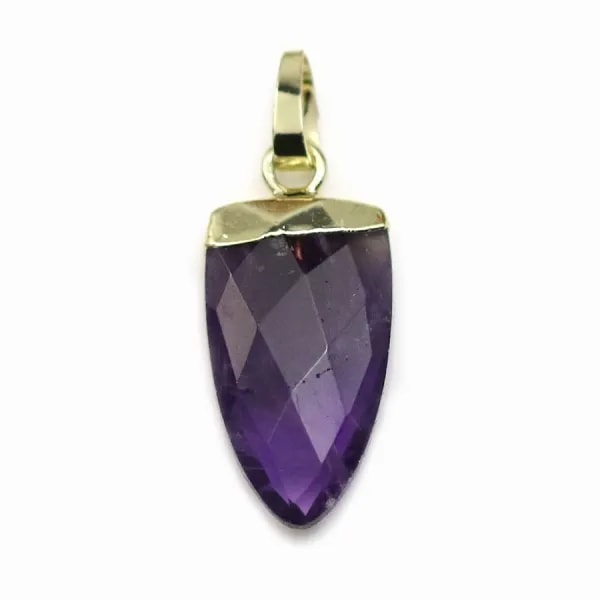 Pendentif en améthyste, serti en métal doré, 10 * 18mm x 1pc