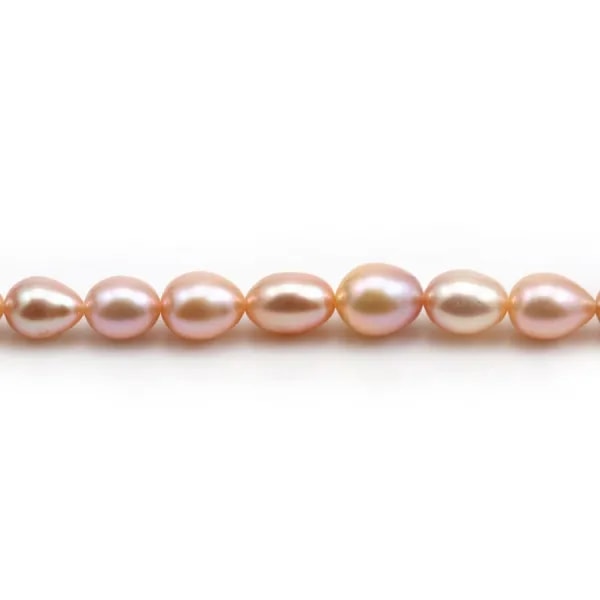 Perles de culture d'eau douce, saumon, olive, 7.5-9.5mm x 5pcs