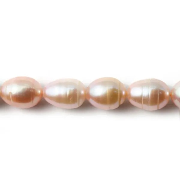Perles de culture d'eau douce, saumon, olive/irrégulière, 6-7mm x 38cm