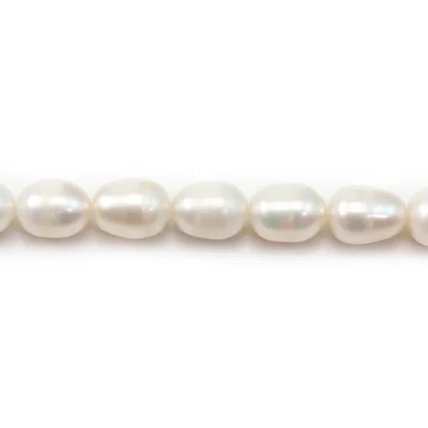 White oval freshwater pearls on thread 10-11mm x 39cm