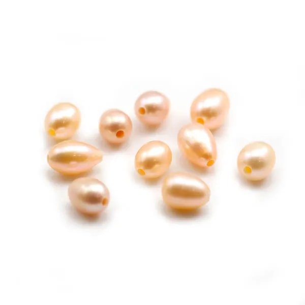 Perle de culture d'eau douce, saumon, olive, 8-10mm x 1pc