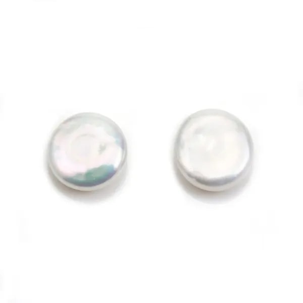 Perles de culture d'eau douce, blanche, ronde plate, 11mm x 1pc