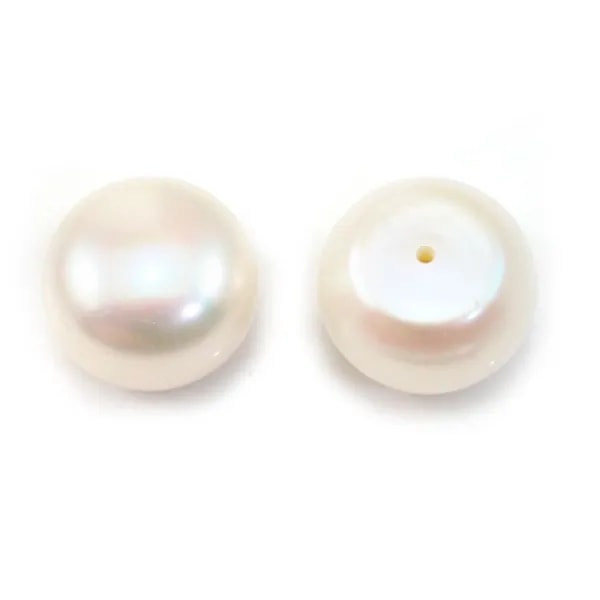 Pearl freshwater white round plat 13-14mm  demi tron 1.0mm  x 1pc