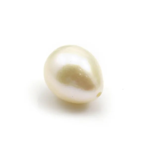 Freshwater cultured pearl, half-perforated, white, olive, 9-10mm x 1pc