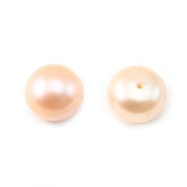Perles de culture d'eau douce, semi-percée, saumon, bouton, 8.5-9mm x 2pcs